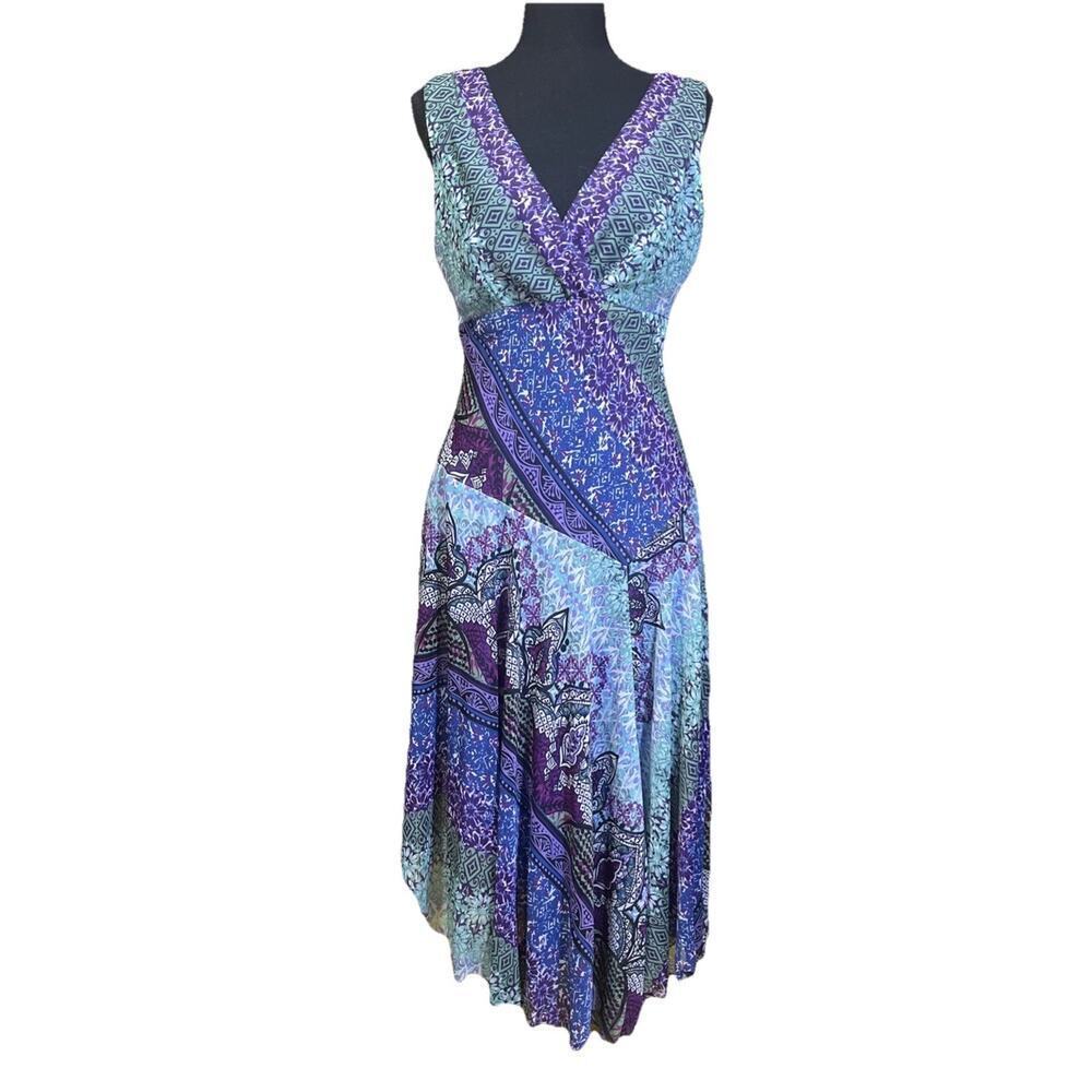 Dressbarn Y2K Babydoll Fairy Asymmetrical Dress Size 8 Sheer Patchwork Festival